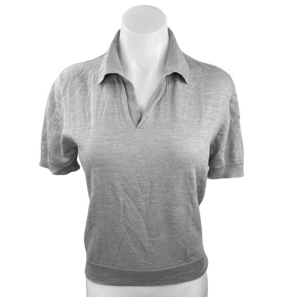 Atelier Munro Gray 100% Wool Short Sleeve Collar V-Neck Knit Polo Shirt Top Sz S - Picture 1 of 4